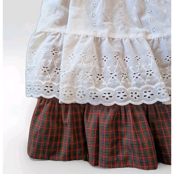 Homemade Girls 6/7 Ruffle Dress & White Eyelet Pinafore - Plaid Red & Green - Picture 8 of 16